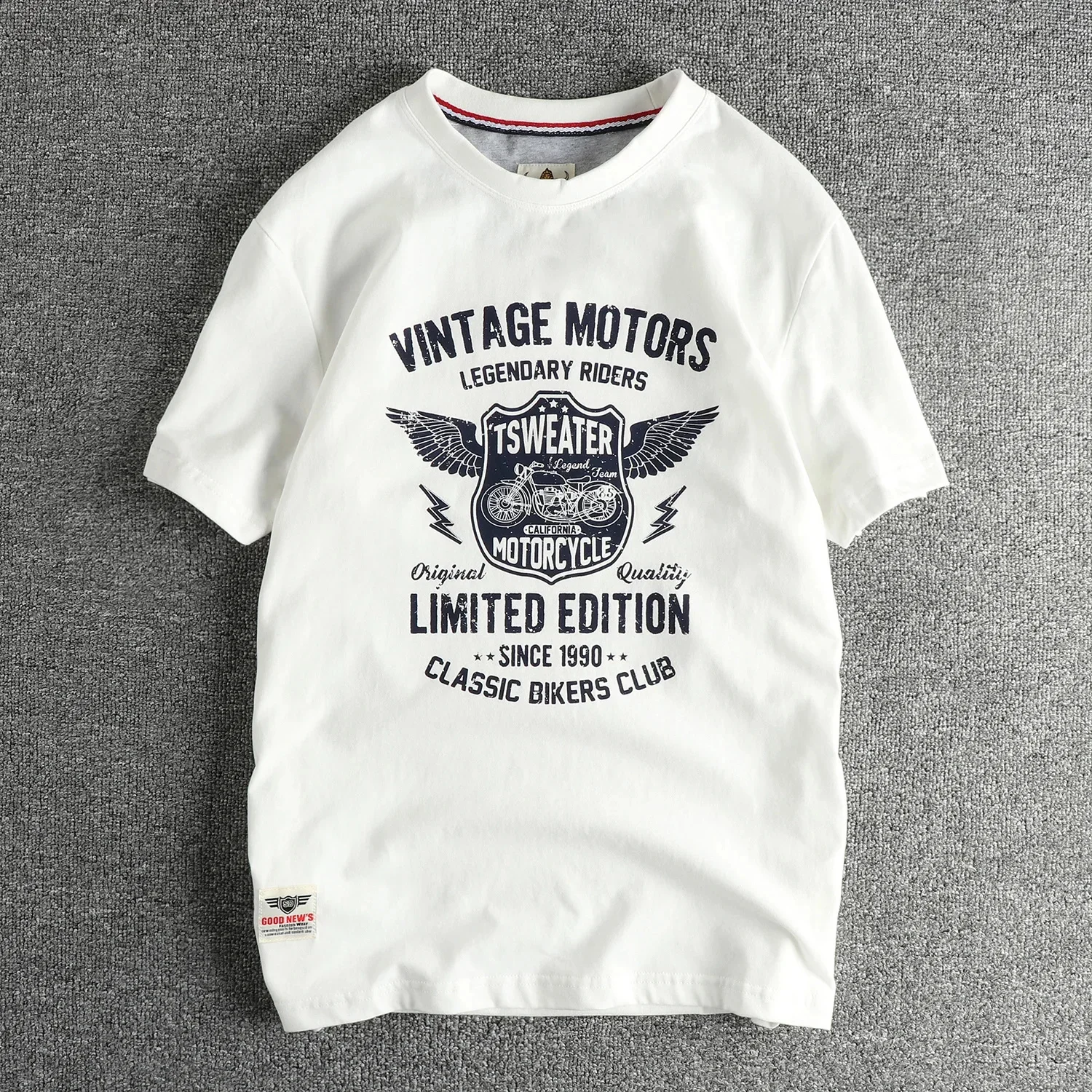 

2026 летняя новая хлопковая мотоциклетная футболка в стиле ретро с короткими рукавами, мужская мягкая футболка с круглым вырезом и половиной
