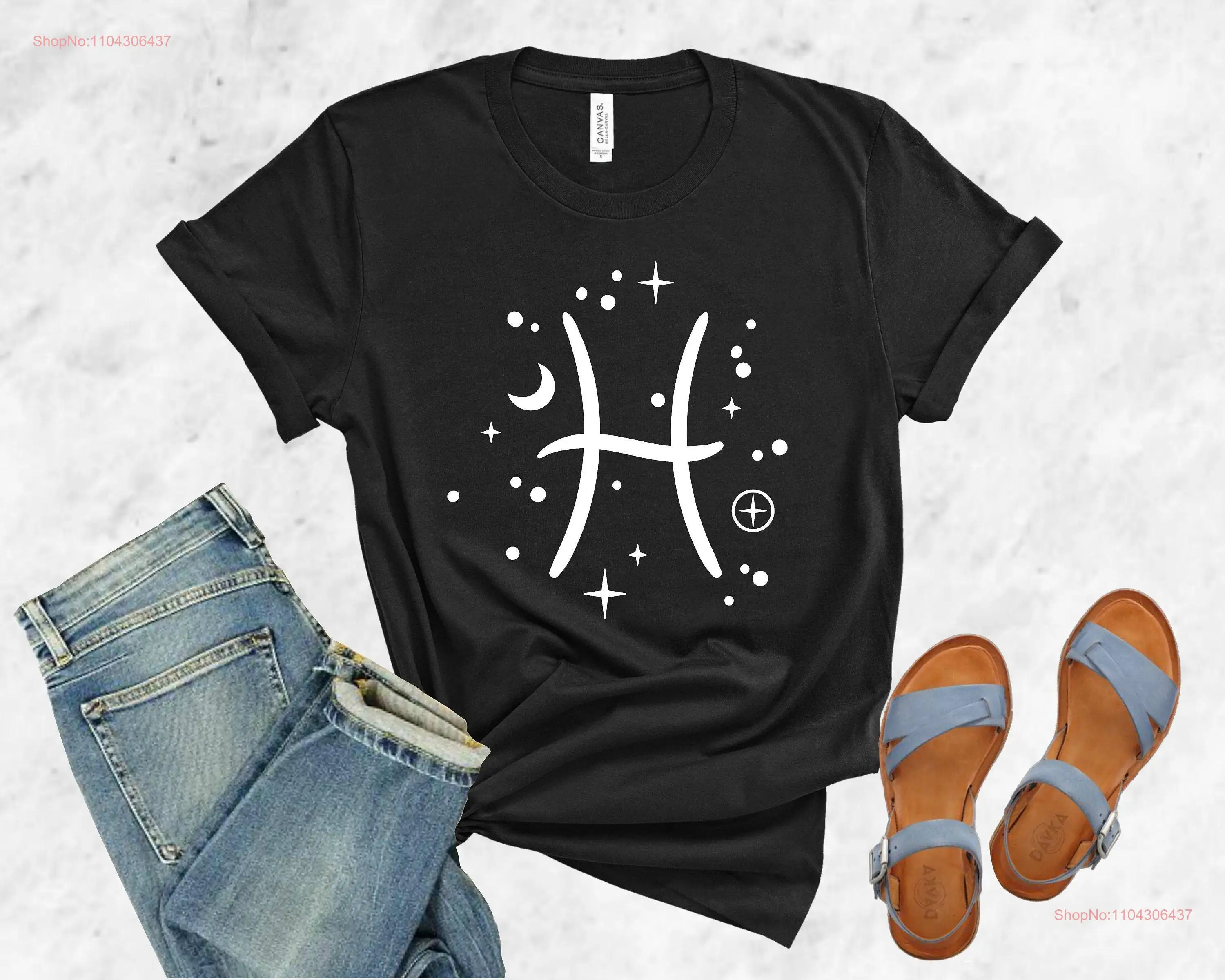 Pisces Symbol Zodiac T Shirt Astrology Horoscope Moon Phase Astronomy long or short sleeves