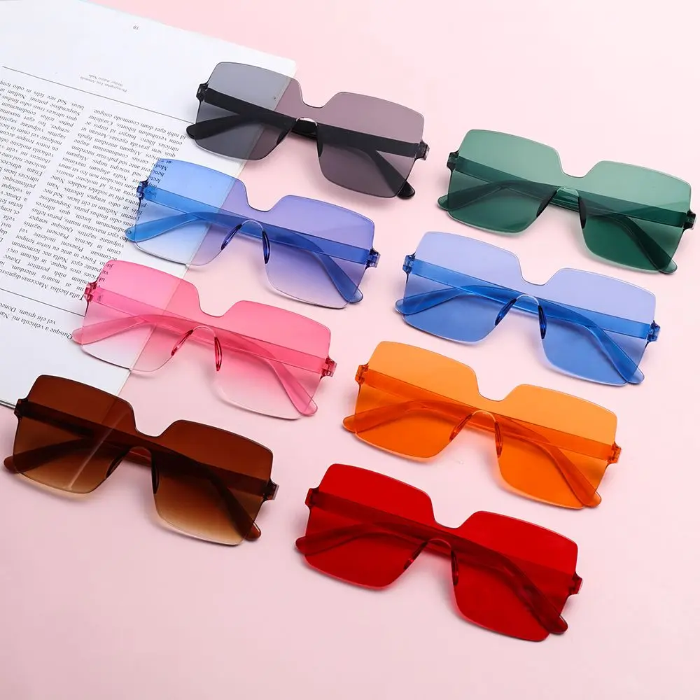 Square Sunglasses Rimless Sunglasses for Women Trendy Transparent Candy Color Eyewear Party Favor Costume Accessories