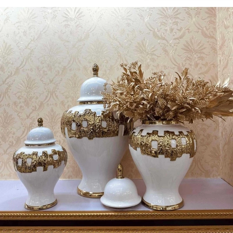 

European electroplating gold ceramic general pot vase decoration light luxury craft living room porch home