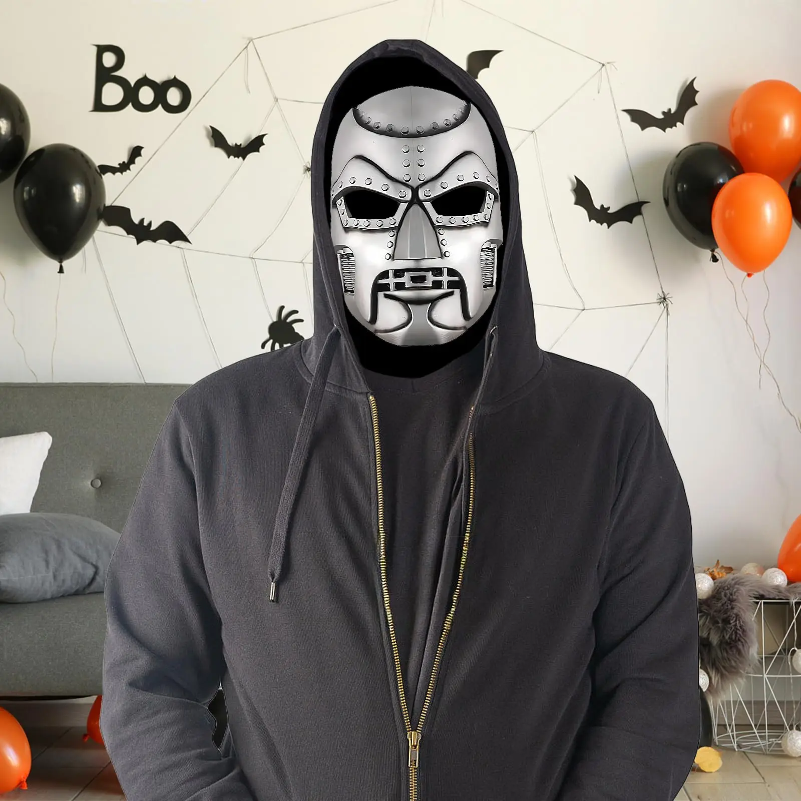 2PCS Dr Doom Mask with Cloak Supervillain Victor Doom Helmet Carnival Halloween Costume Cosplay Props