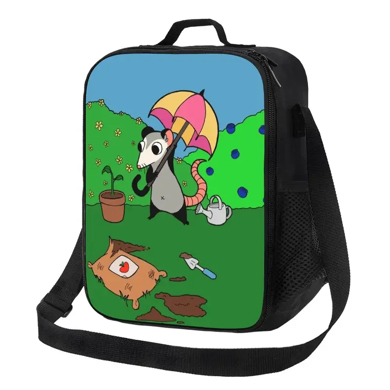 

Gardening Opossum Insulated Lunch Bag for Women Cartoon Animal Pet Thermal Cooler Lunch Tote Beach Camping Travel