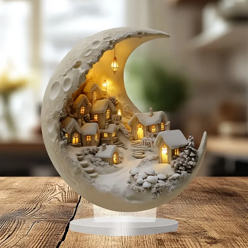 1 pc Bohemian style acrylic moon house decorative ornament, desktop crescent sculptureMoon surface replica