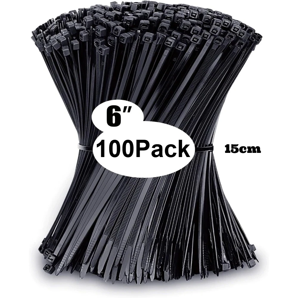 Kabelbinder in verschiedenen Größen (4 Zoll + 6 Zoll + 8 Zoll + 12 Zoll), 100/400 Stück, schwarze Kabelbinder, UV-beständig