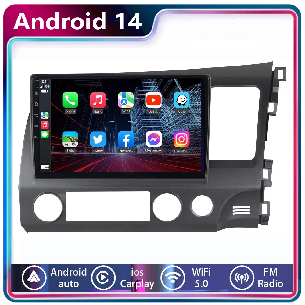 

Android 14 Car Stereo Radio For Honda Civic RHD 8th gen 2005 2006 2007 2008 2009 2010 2011 Multimedia Video Player Navigation
