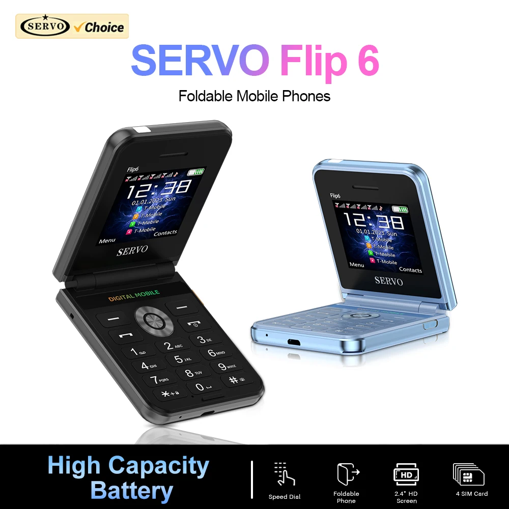 Original SERVO 4 SIM Standby Flip Mobile Phone 2G GSM Magic Voice Auto Call Record Blacklist FM Radio 2.4