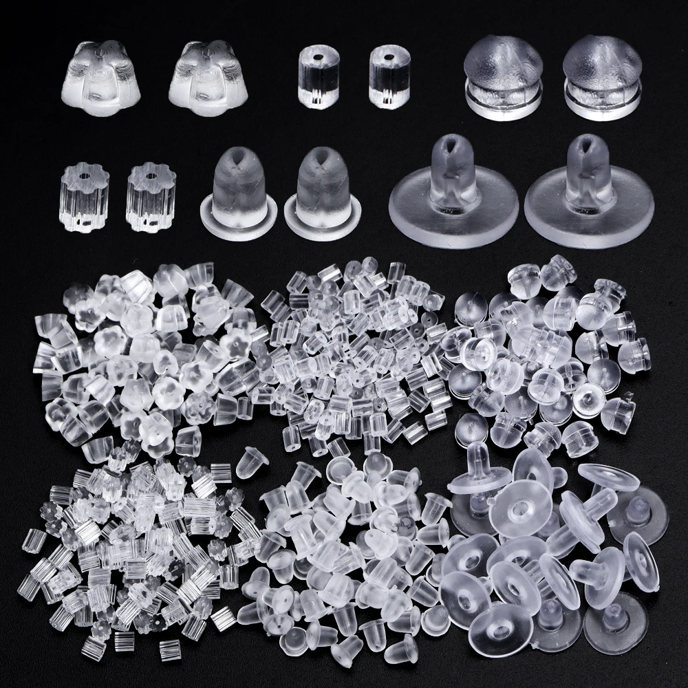 Bouchons arrière de boucles d'oreilles en Silicone, 200/500 pièces, bouchons transparents pour bricolage, fabrication de bijoux, accessoires de boucles d'oreilles