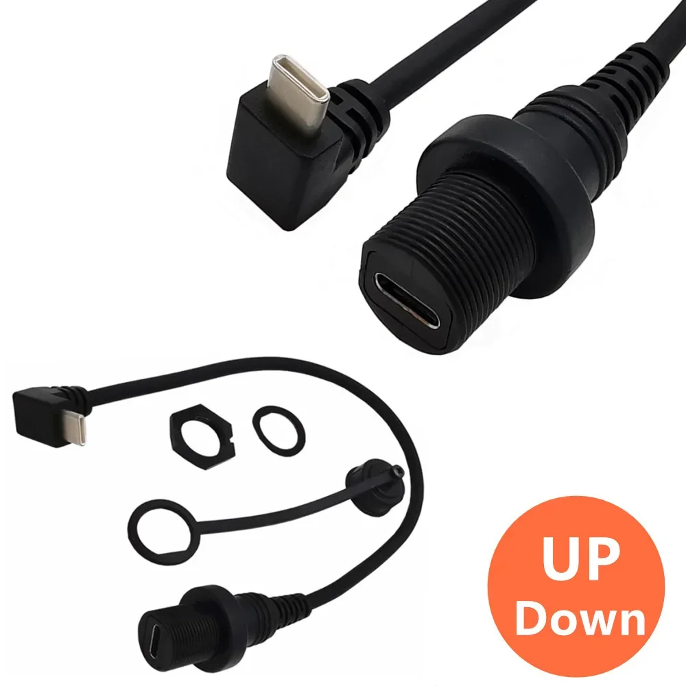 Угол 90 градусов USB3.1 Type-c между мужчинами и женщинами AUX для крепления на панели заподлицо Водонепроницаемый кабель для автомобиля, грузовика, лодки, мотоцикла, приборной панели 30 см