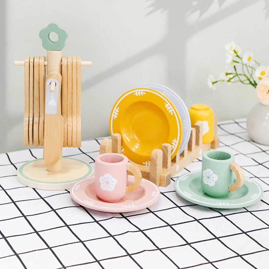 Wooden New Kids Kitchen Toy Set Wood Tableware Set Toy Baby Role Play Educational Cosplay Preschool Toy For Children Gift