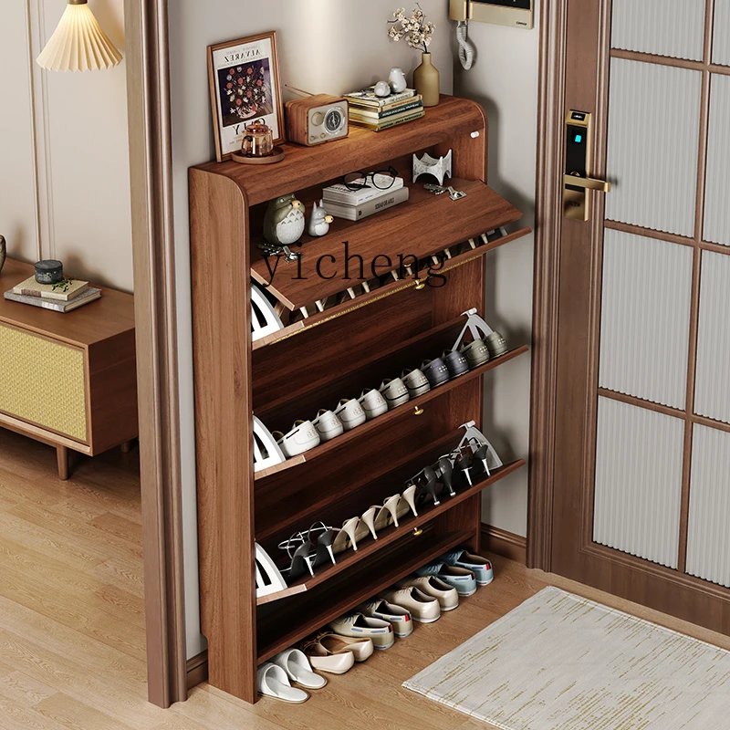 

LX tipping bucket shoe cabinet home door indoor solid wood color home simple shoe rack