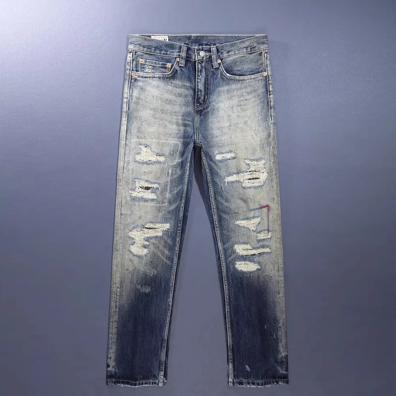 

Мужские джинсы в стиле Y2K, дизайнерские, высокого качества, с вышивкой, рваные, винтажные, в стиле хип-хоп, джинсовые брюки