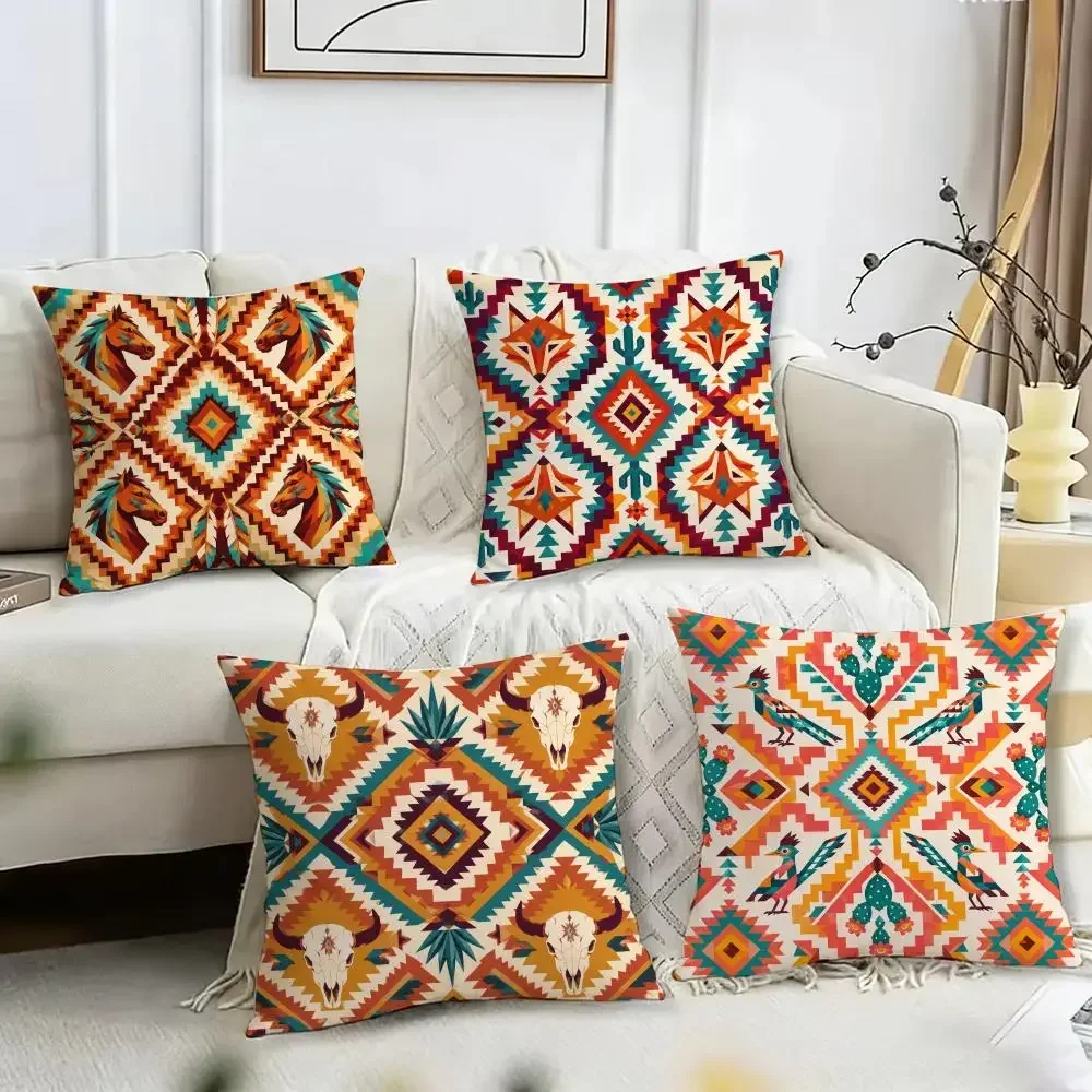 Southwestern Tribal Pattern Cushion Cover Pillow Case Short Plush Square Throw Pillow Covers Pillowcase Sofa Home Decor Gift
