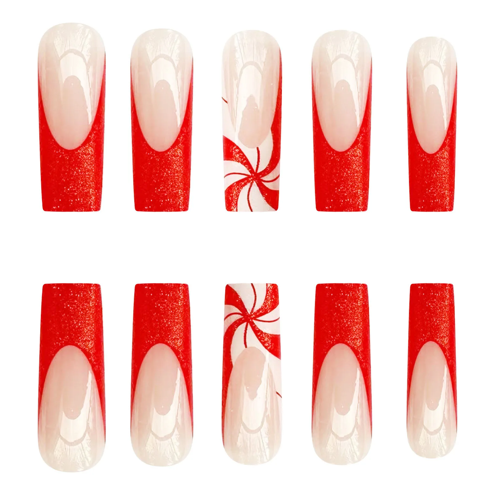 Christmas Press on Nails with Glitter Decor Easy to Apply Simple to Peel off Nails for Hot Girl Dress Matching