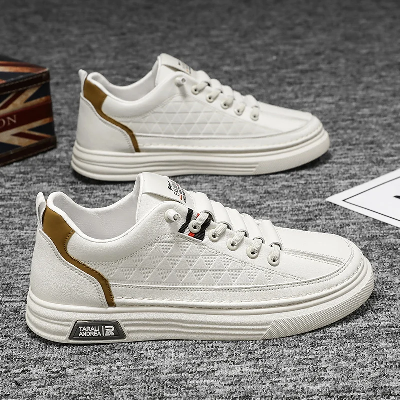 

Fashion Platform Men Casual Shoes Leather Lightweight Slip on Men Board Shoes White Outdoor Sports Sneakers Comfort Tennis Shoes