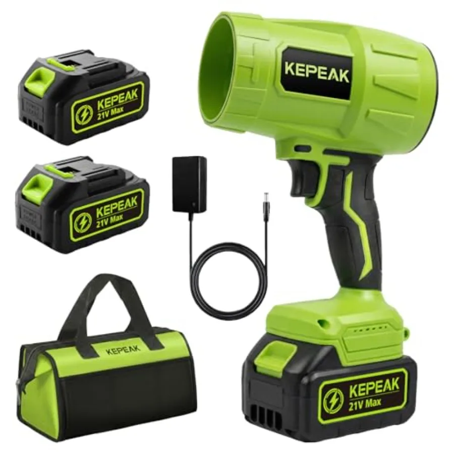 

Беспроводная воздуходувка для листьев 990 000 об/мин, ручная воздуходувка с 2 аккумуляторами 21В 4.0Ач и быстрым зарядным устройством, легкая, для патио и газона