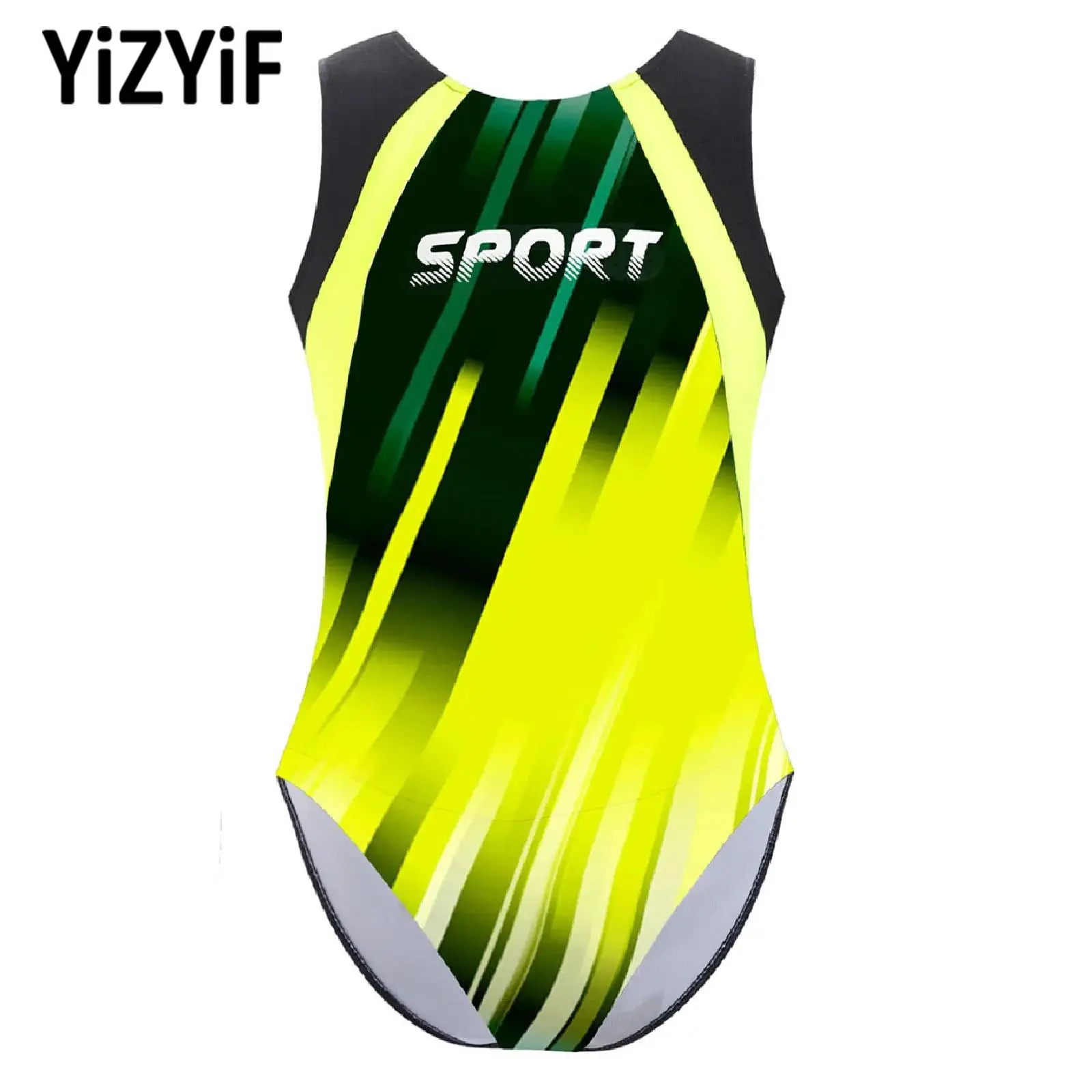 Boys Gymnastics Leotard Swimsuit Kids Training Outdoor Costume Sleeveless Striped Print Leotard Active Wear Swimwear Sportswear