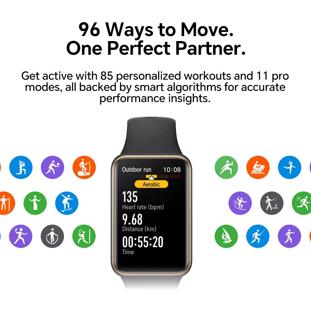 الإصدار العالمي Honor Band 10 تصميم ذو حافة منحنية صباح الصحة 1.57 بوصة شاشة AMOLED 5ATM مقاومة للماء بلوتوث 5.3