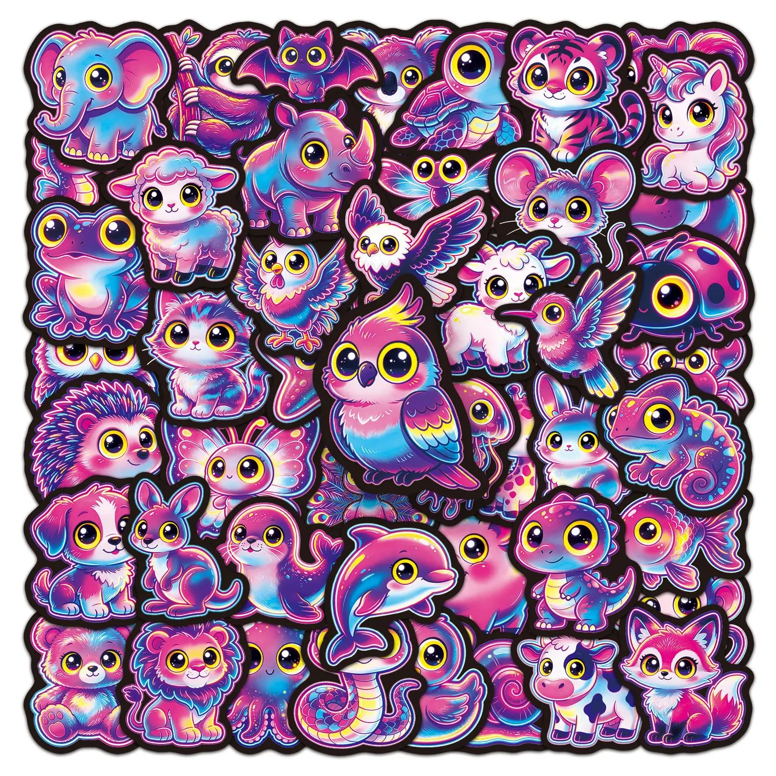 50PCS Neon Animals Graffiti Stickers Colorful and Adorable Cartoon Decal DIY Luggage Phone Guitar Scrapbook Classic Kid Toys