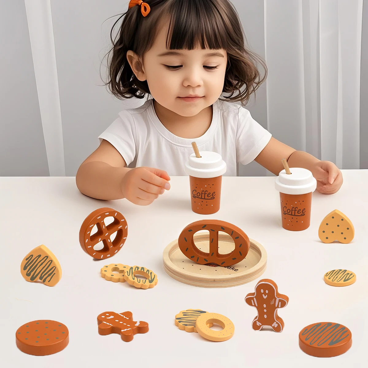 木製ごっこ遊びクッキーコーヒーフードセット 子供用キッチンアクセサリー フードトイ スライス＆ベイクギフト 幼児学習玩具