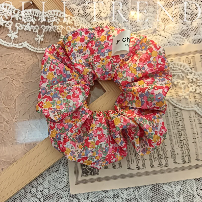 French Fashion Plaid floralScrunchies for Hair  bow ribbon French girlish ponytail tie hair accessory versatile Hair ties