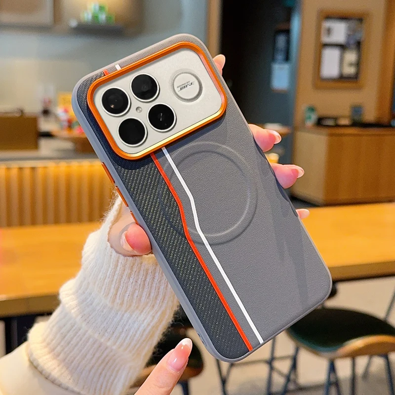 Für Xiaomi POCO F8 Pro F8 Ultra Fall Luxus Harte PU Magnetische Drahtlose Lade Schutzhülle Zurück Abdeckung Für Redmi K90 Pro Max Shell