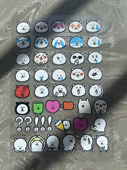 PVC Weiße Bären Mini Wasserdichte Klassische Hobby-Aufkleber Nagelkunst DIY Tastaturkappen Handyhülle Tasse Kawaii Aufkleber Geburtstagsgeschenke