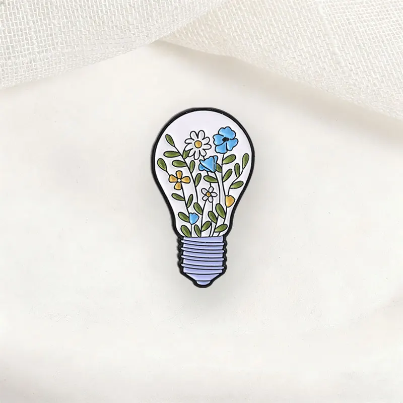 Floral Light Bulb Enamel Pins Cute Wild Flower Metal Brooches Fashion Lapel Badge Backpack Clothes Jewelry Gift for Friends