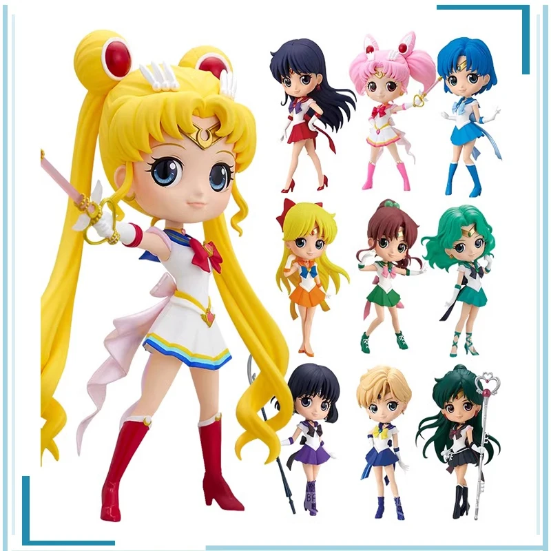 

BANDAI Sailor Moon Anime Figures Tsukino Usagi Chibiusa Mizuno Ami Kino Makoto Dopamine Collect Ornaments Cute Figure Model Toys