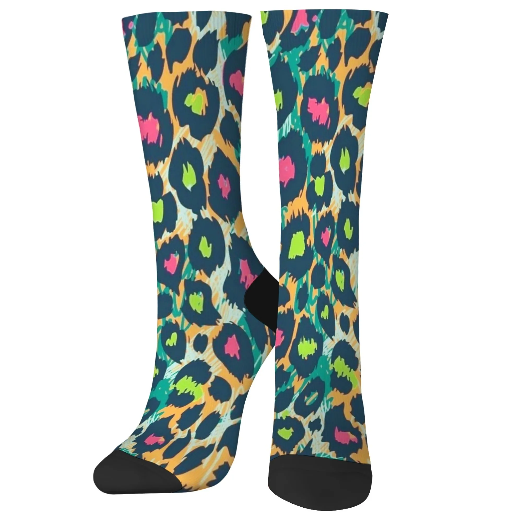 

Яркие и яркие мужские носки с леопардовым принтом в стиле ретро, сумасшедшие вечерние уличные трендовые носки в стиле хип-хоп, удобные, нескользящие, дышащие