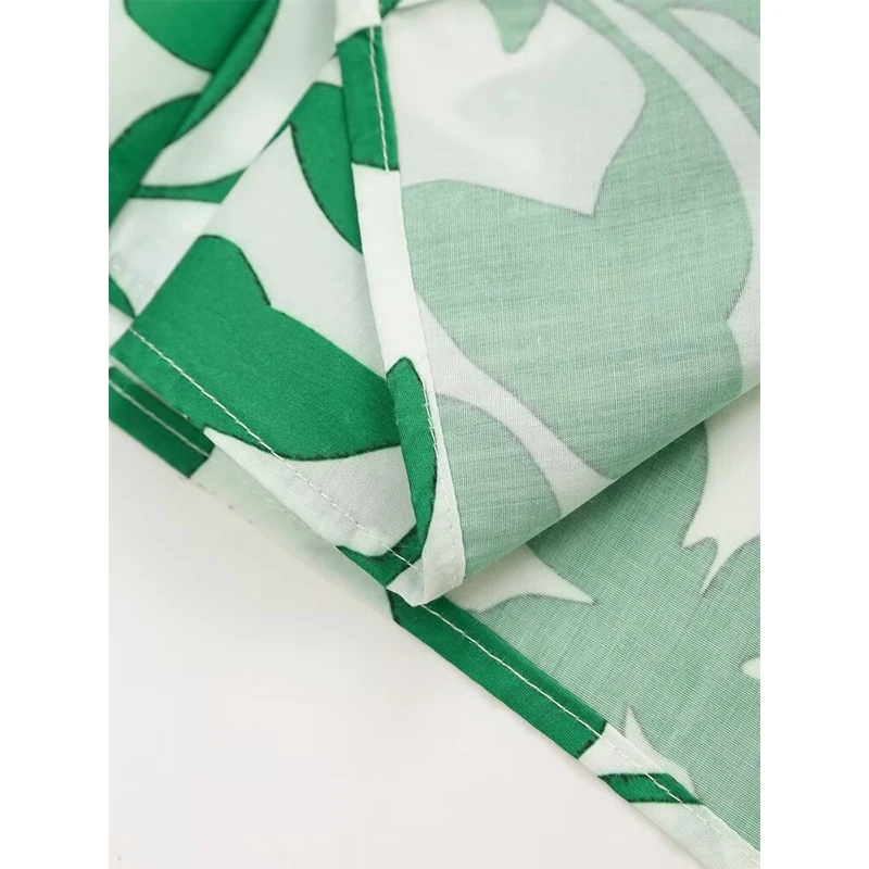 YENKYE Sommer Frauen Kurzarm V-ausschnitt Grün Gedruckt Midi Kleid Vintage Selbst Gürtel Zurück Elastische Weibliche A-line Urlaub Kleider