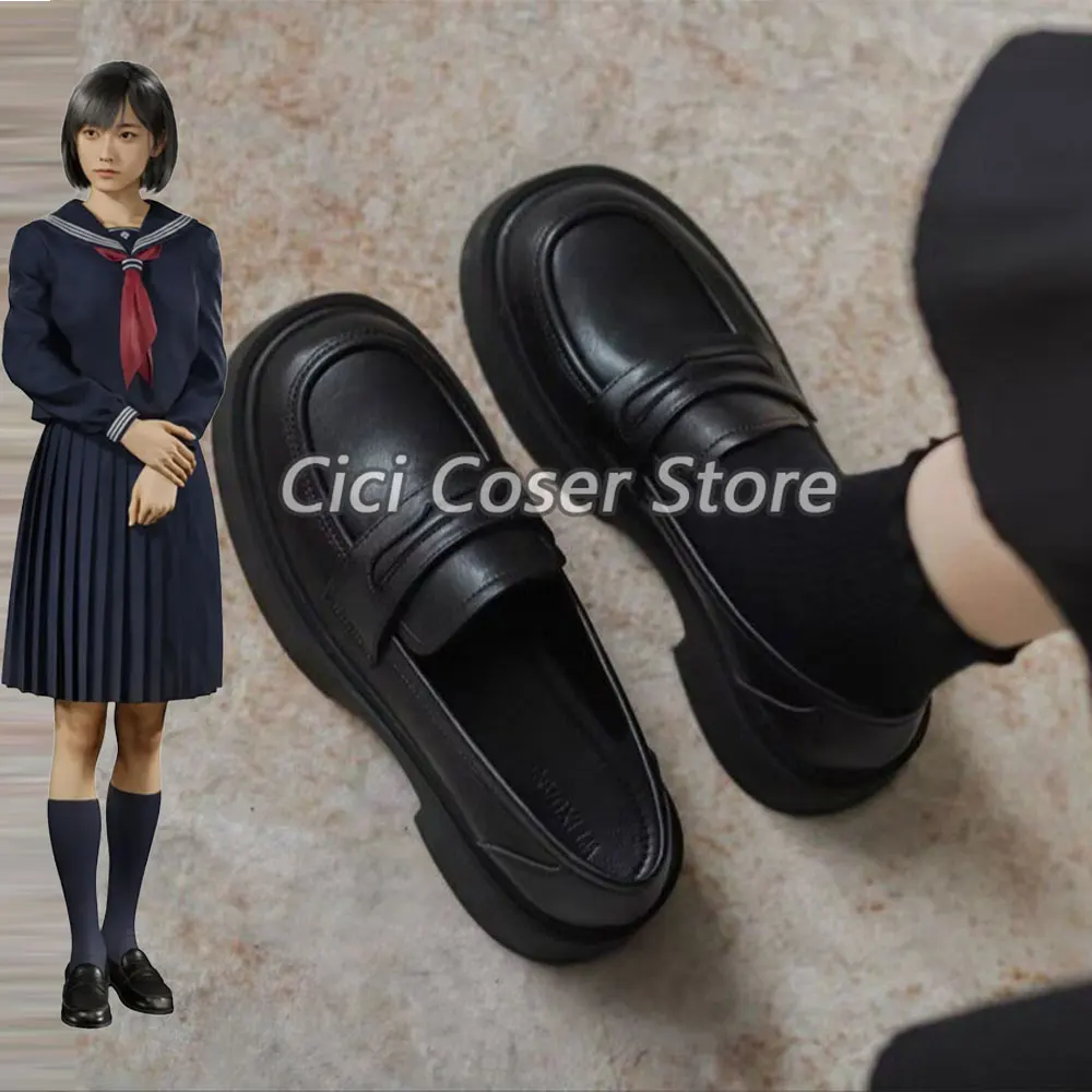 Silent Hill F Shimizu Hinako Cosplay Shoes Black Round Toe Loafers Japanese Students JK Uniform Shoes For Women Girls Halloween