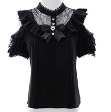

Fashion Elegant Casual Blouses Femme Summer Women's Tops Japanese Style New Lace Pearl Off-Shoulder Short Sleeve Shirt