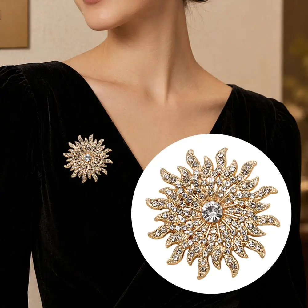 Non-deformable Brooch 3d Sunflower Brooch Pin with Rhinestones Multi-layered Petal Lapel Badge Versatile Accessory for Coats