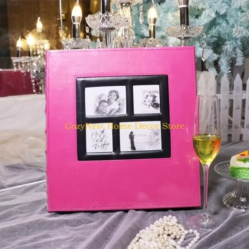 92MF Photo Storage Album with Four Cover Displays, Insert Sleeves, and a Plain-Textured PU Cover for Browsing Photographs