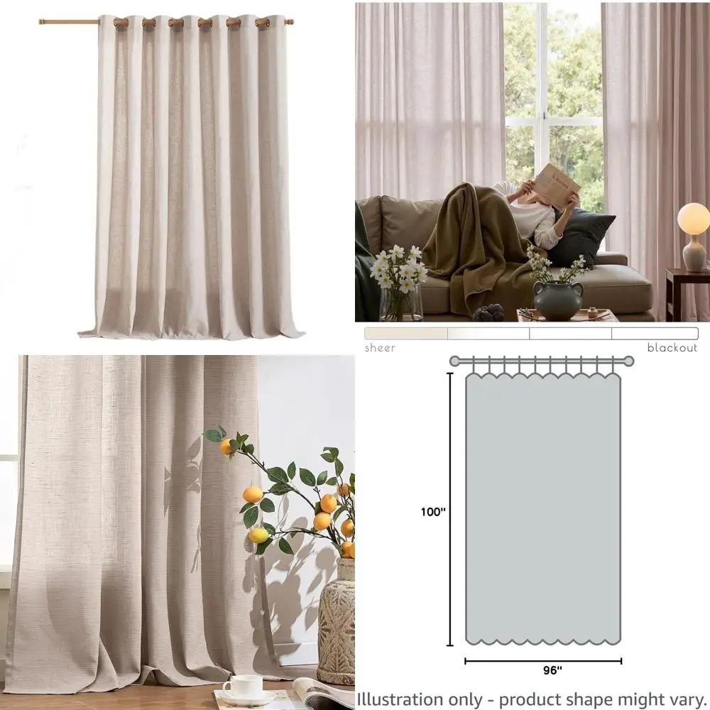 ستارة كتان شبه شفافة بلون رمادي داكن 100 للباب المنزلق، طول 96، سطح جروميت، نمط المزرعة