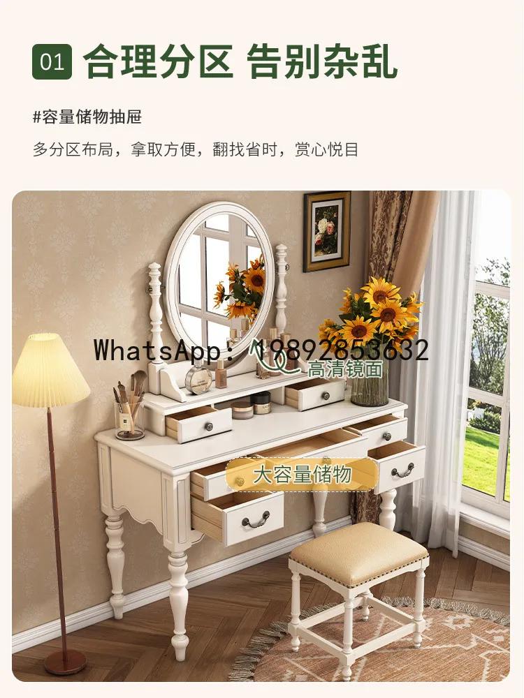 LYY American Style Solid Wood Dressing Table Furniture Bedroom White Natural Wood European Style Makeup Table Apartment Simple