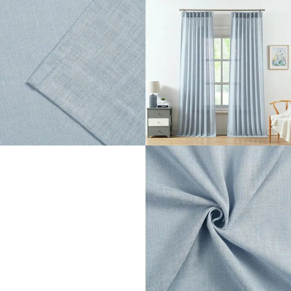 95 cortinas semitransparentes con pliegues azul polvoriento, aspecto rústico de lino para espacios habitables, filtrado de luz con pestañas traseras, 40x95, 2 paneles