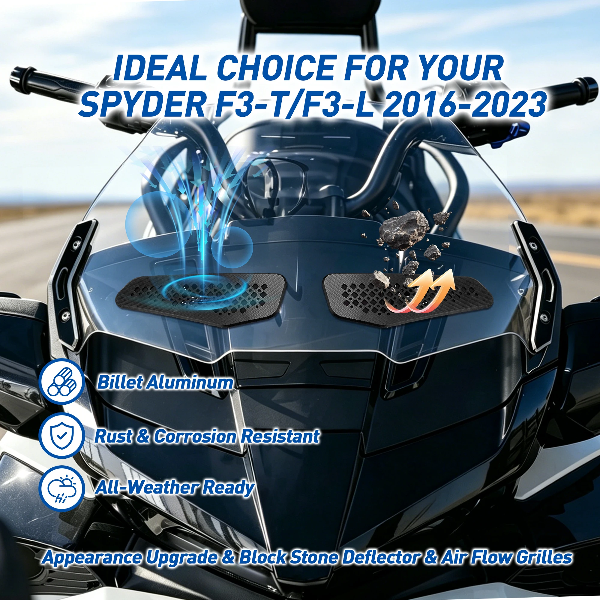 Windshield Vent Inserts Directional Vent Grille Air Flow Deflector Kit Anti Wind Bug Rain Guard for Can-Am Spyder F3T and F3