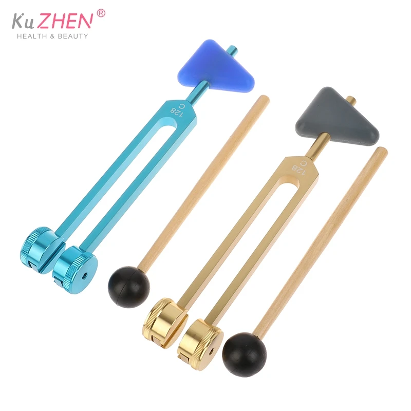 Medical 128 Hz Neurological Chakra Tuning Fork Ball Set with Triangle Percussion Reflex Hammer for Sound Healing Massage Therapy