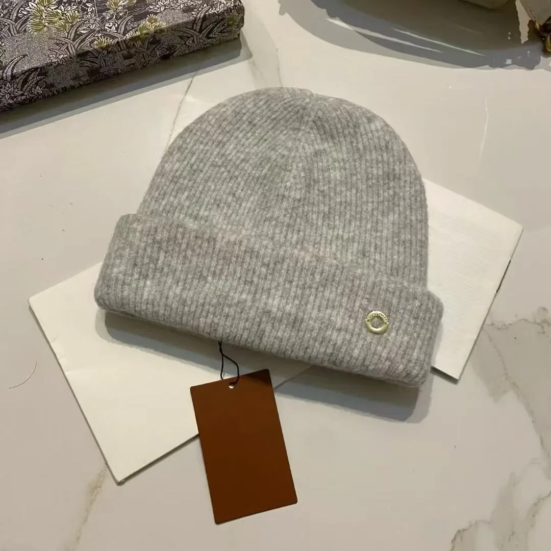 Chapeau tricoté avec lettres circulaires en poils de lapin, chapeau en laine décontracté chaud, doux et polyvalent, chapeau froid pour couple, automne et hiver