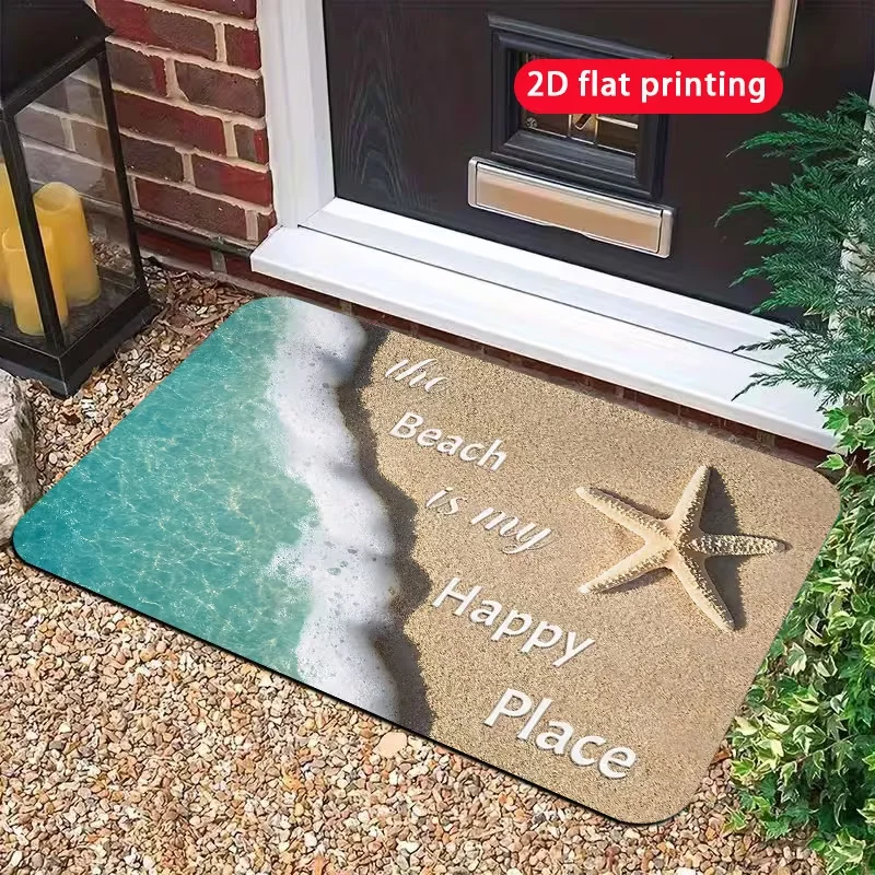 Coastal Beach Turtle Starfish Shell Welcome Doormat Anti Slip  Floor Mat Tropical Ocean Style Front Door Mat
