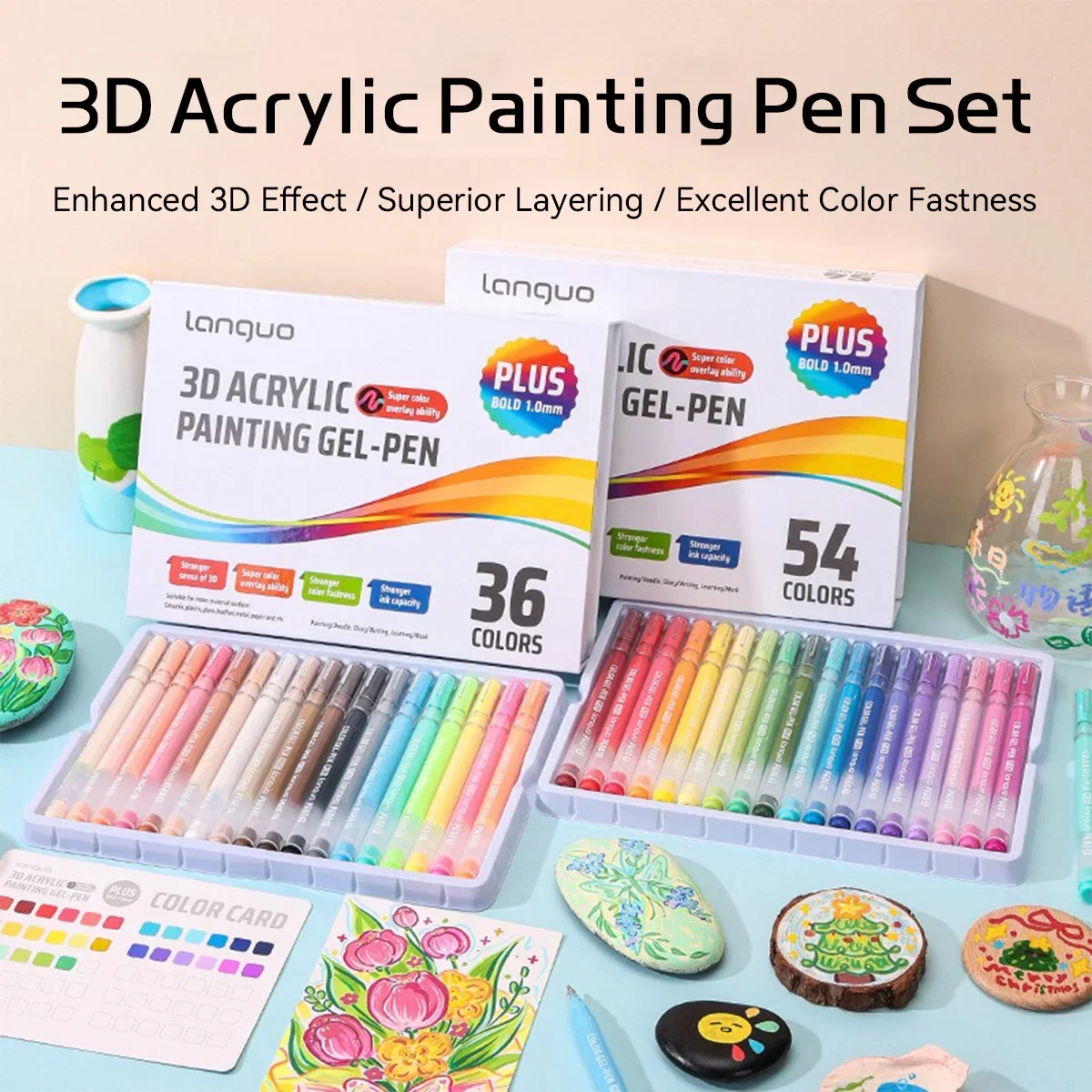 LANGUO Three-dimensional Effect Acrylic Brush Set Kawaii Korean Stationery Jelly Painting Brush Hand Account Color Neutral Pen