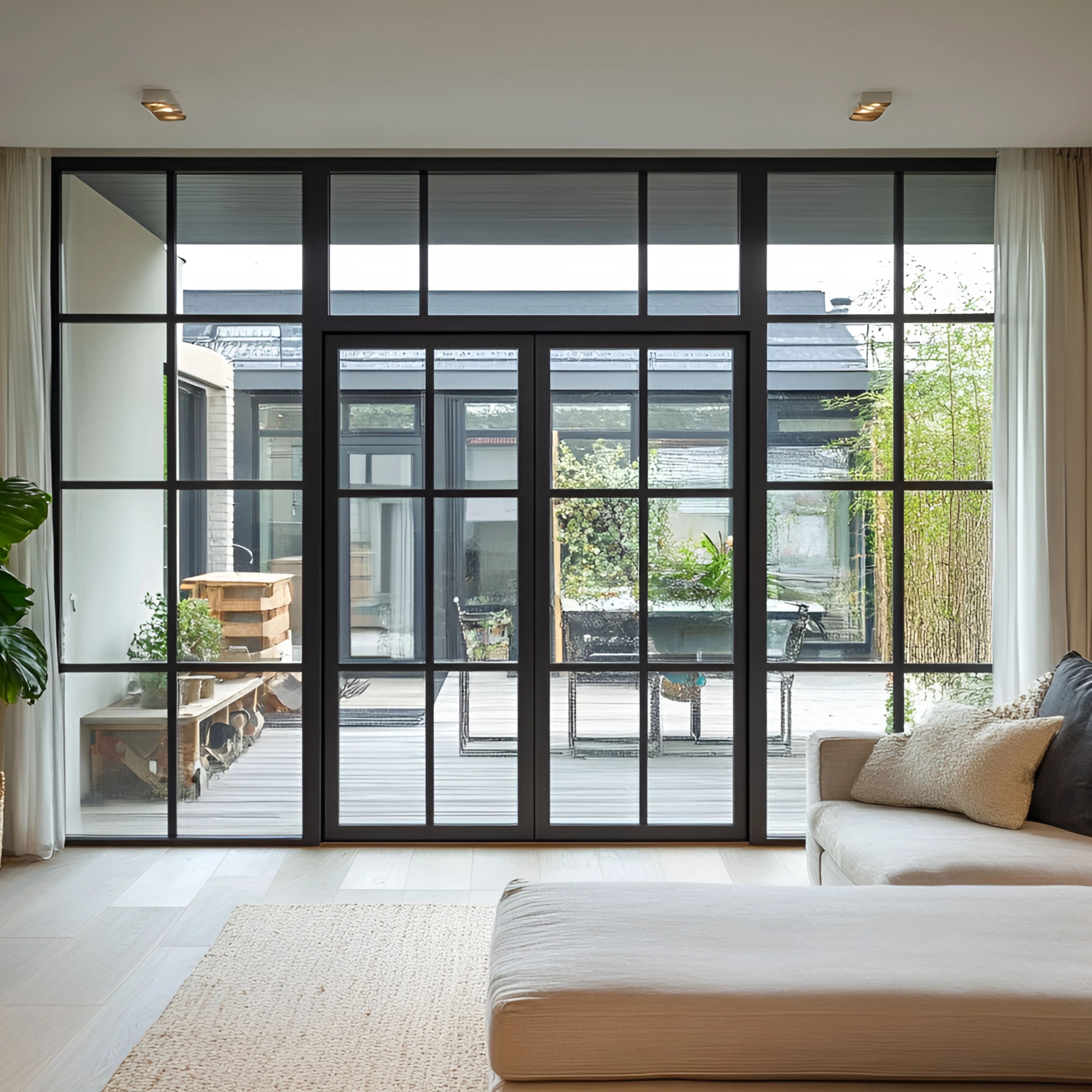 Custom Color Design French Style 61*81 Inch Windproof Noise Reduction Steel Frame Doors With Glass