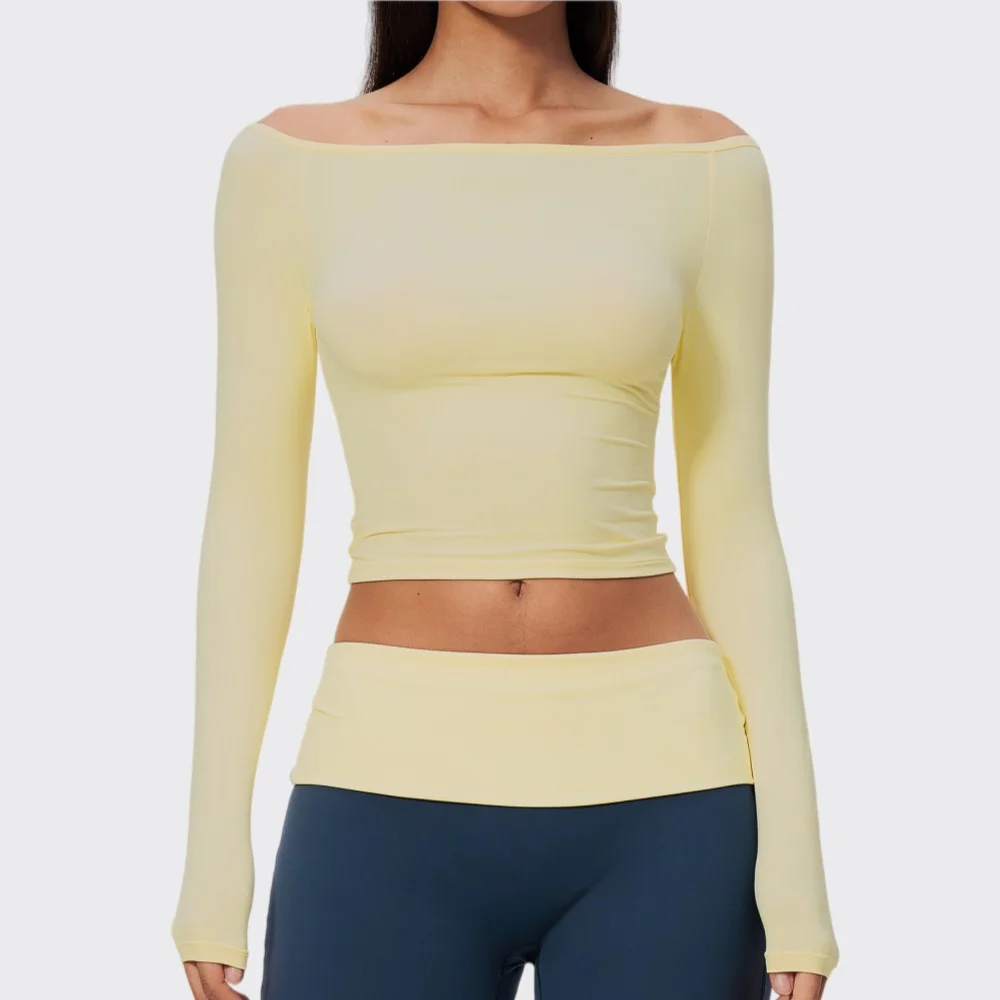 Yoga Long Sleevetop Women Gym Clothes Quick Dry Tight Slim Fit Fitness Shirt Stretchy Solid Color Long Sleeves Sports Crop Top