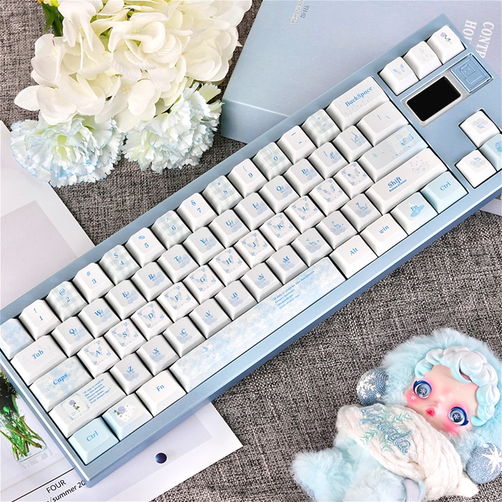 Light Blue Dream Butterfly Keycap PBT Cherry 127 Key Girl Keyboard Keychain Compatible with 61/75/87/104/108 Mechanical Keyboard