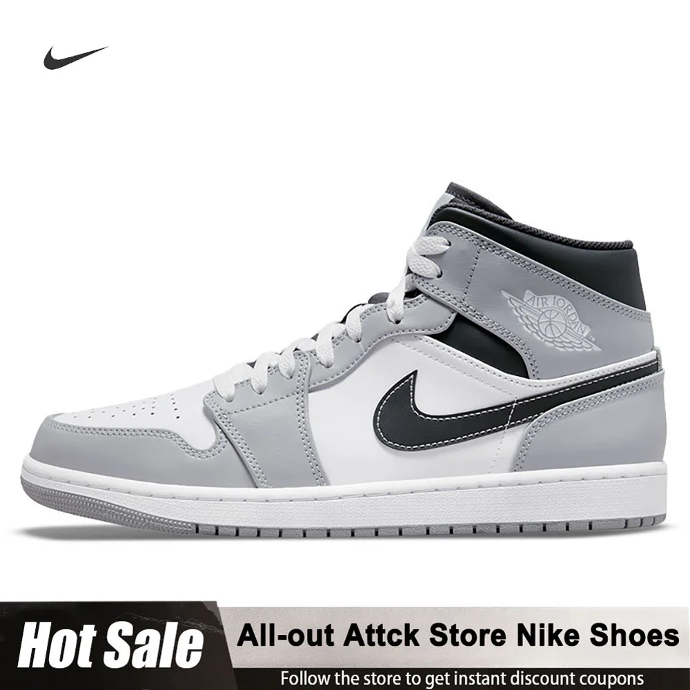 

Nike Air Jordan 1 Mid Light Smoke Grey Comfortable And Versatile Mid-Top Retro Basketball Shoes for Men 554724-078
