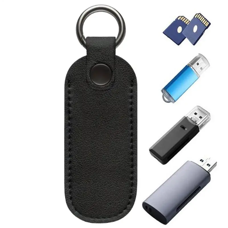 Leather U Disk Pouch Protective Cover Storage Bag for USB Flash Drive Memory Stick with Key Ring Holder Digital Accessories Case