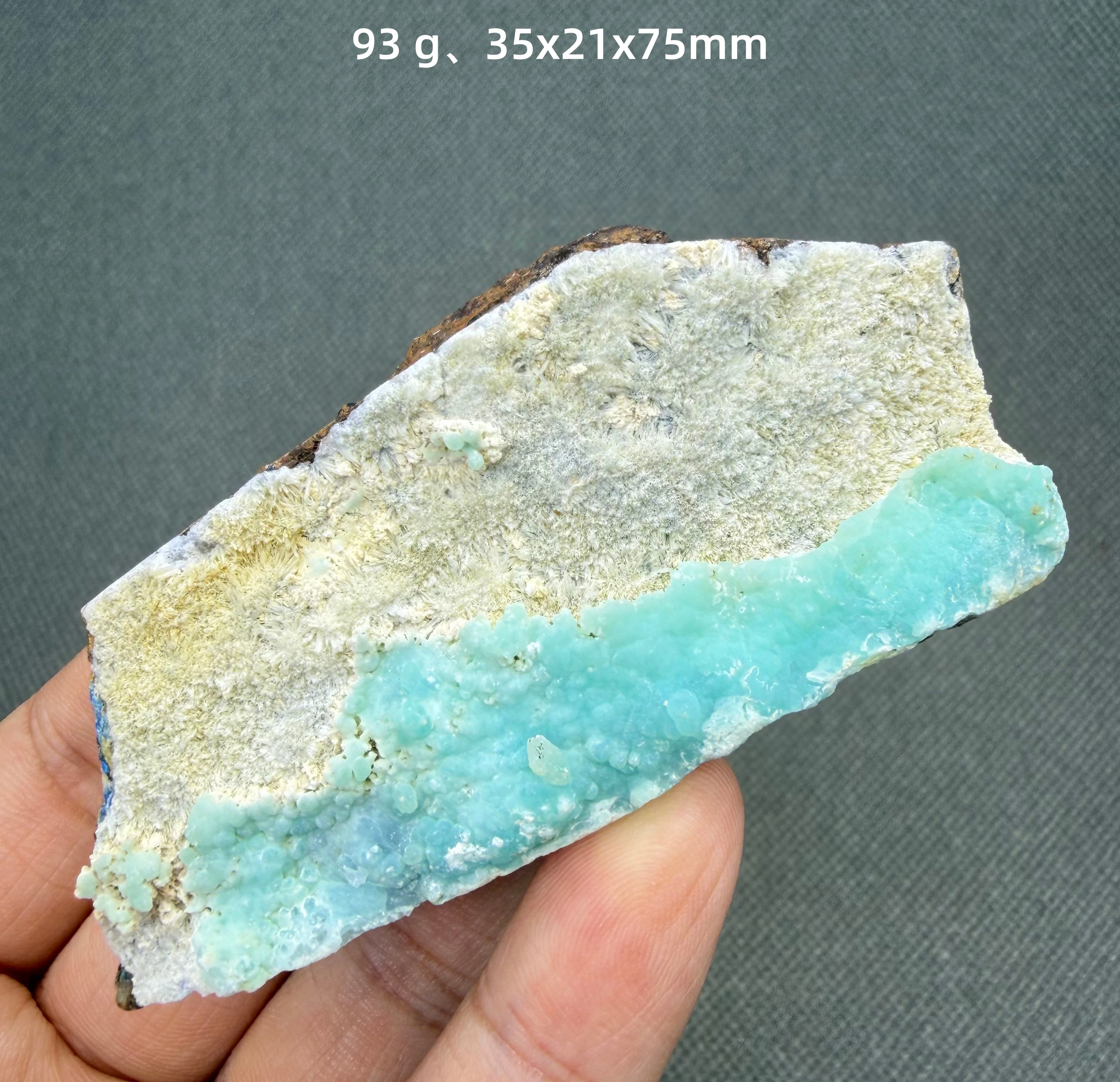 93 g Rare Hemimorphite associated with Acicular Blue Aragonite Botryoidal & Needle Crystal Mineral Specimen