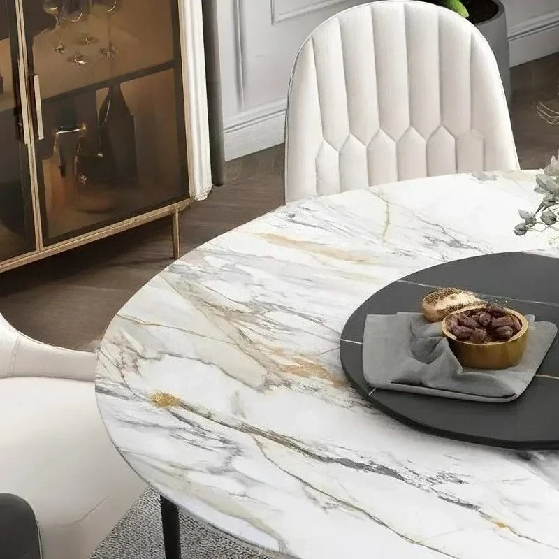 %Luxury Marble Top Minimalist Round Sliding Dining Table With 4 Chairs For Small Apartment Home Furniture Kitchen Table