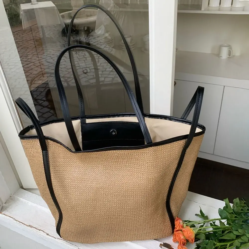 

Trendy Bohemian Straw Bag Slouchy Handbag Weave Tote Bag Large Capacity Storage Bag Beach Shoulder Bag Students
